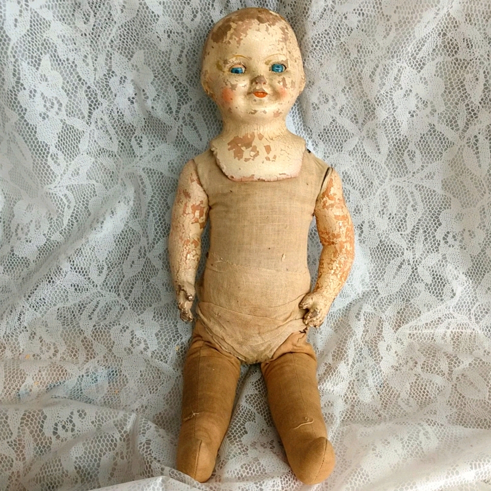 Vintage Porcelain Head Doll with Blue Closing Eyes